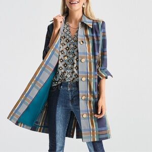 CAbi Highclere Trench Jacket Coat Plaid Medium